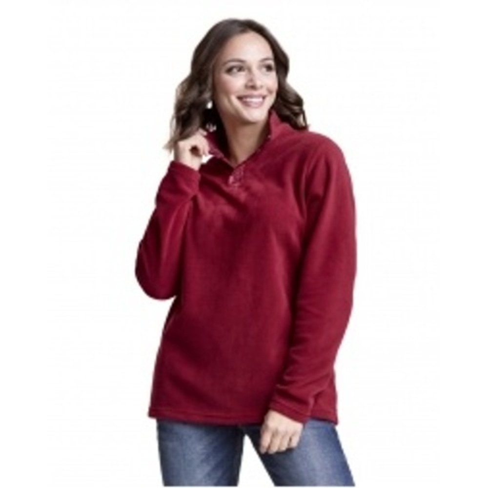 Wrangler Womens Fleece Pullover Top Cardinal Snap‎ Red Button Up Mock Neck M
